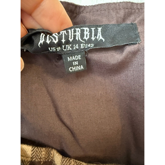 Women's Disturbia Brown & Beige Plaid Pinafore Mini Dress US 10 - Picture 7 of 10